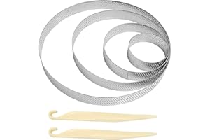 MEMOFYND 4 círculos para tartas de acero inoxidable con 2 espátulas de plástico, moldes para tartas perforados, círculos para repostería, moldes de gofres de acero inoxidable para la cocina