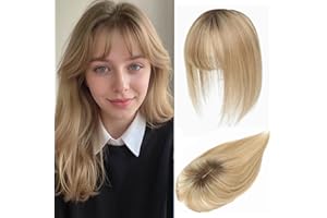 SIVOTATO Human Hair Toppers for Women with Fringe 10 Inch Real HairPieces-360°3D Bangs for Thinning Hair Topper Swiss Base Medium Brown to Creamy Iced Blone（4T1016）