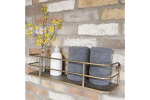 Darthome Ltd Industrial Gold Bathroom Wall Shelving Wooden Shelf Storage Display Shelf Unit