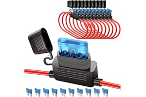 HOEMBPN YGL 10Pcs 16AWG ATC/ATO Scatola Portafusibile, Porta Fusibile in Linea, con 10Pcs 15A Fusibili Impermeabile Per Auto, con Cavetto