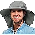 Tirrinia Mens Wide Brim Sun Hat with Neck Flap Fishing Safari Cap for Outdoor Hiking Camping Gardening Lawn Field Work