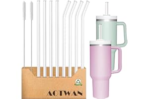AOTWAN Glas Strohhalm für Stanley Cup 10 Stück Glasstrohhalme Lang 31cm, 4 Gebogenem + 4 Geraden Glas-Strohhalme mit 2 Reinigungsbürsten für Stanley Cup 30oz/40oz