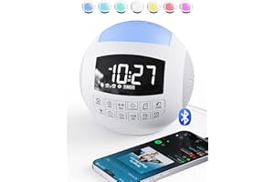 MINORZ Lauter Wecker Digital mit 7 Farben Nachtlicht für Kinder Jungen, Bluetooth mit White Noise Machine für Schlafzimmer, 2 Alarme & Snooze mit Type C & USB-Ladeanschluss, Dimmer, Batterie-Backup