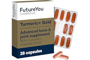 Turmeric+ Gold Supplement – 28 Turmeric Capsules High Strength – Curcumin Capsule Patented Meriva Formulation with Vitamins C & D – Tablets for Bones, Joints & Muscles by FutureYou Cambridge.