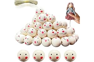 YUNSUELO 100pcs Holzperlen mit Gesicht 20mm Holzperlen, Holzkugeln Mit Gesicht DIY Holzköpfe Mit Gesicht Ball Perlen Mit Gesicht für Thanksgiving Weihnachtsbaum