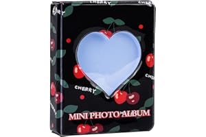 Ulikey Albums Photos Creux 3 Pouces, Mini Album Photo d'Amour 40 Poches, Petit Classeur Pochette Kpop pour Cartes Photo Petit Album Photo Mignon Pochette de Rangement de Photo pour Famille (Cerise)