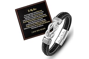 LAXPICOL Gift To My Son/Grandson/Husband mens bracelets,Mens leather bracelet boys bracelets With Stainless Steel Magnetic Clasp,Braided Leather Bracelet Birthday Gift For Men