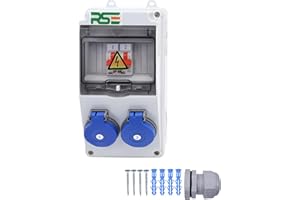 RSE Rozdzielacz prądu budowlanego rozdzielnica ścienna w pełni okablowany 230 V Schuko z licznikiem do wyboru IP65, 1. 2 x 230 V z LS