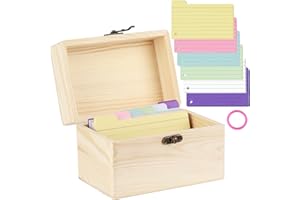 NZZVNZ - Caja de enchufes de madera con tarjeta flash incluye 150 tapones de colores de anillo de plástico, caja de tarjeta de índice caja de madera con tapa, 15,1 x 10,2 x 10,3 cm para casa o oficina