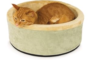 K&H Pet Products Heated Thermo-Kitty Cat Bed, Heated Pet Bed for Indoor Cats and Small Dogs, Electric Thermal Plush Warming Pet Bed, Calming Cat Heating Bed, Small 40.64cm, Round, Sage/Tan