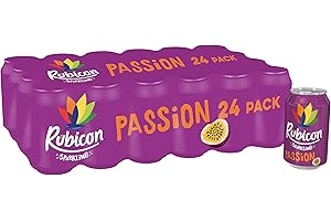 Rubicon 24 Pack Sparkling Passion Flavoured Fizzy Drink with Real Fruit Juice, Handpicked Fruits for a Temptingly Intense Taste "Made of Different Stuff" - 24 x 330ml Cans