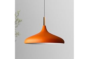 ‎BAMYUM bamyum Champion Hängelampe Küche aus Holz und Metall 35 cm, Pendelleuchte Esstisch, Hängelampe Wohnzimmer, Küchenlampe Hängend, Deckenlampe Kinderzimmer E27, Pendelleuchte Orange für Schlafzimmer