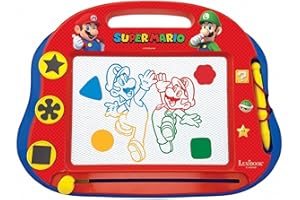 LEXIBOOK, Super Mario, Tablero de Dibujo magnético mágico Multicolor, Juguete Creativo artístico para niñas y niños, Lápiz óptico y Sellos, Rojo/Azul, CRNI550