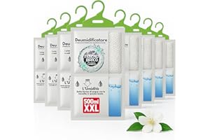 TECH IT EVOLUTION Deumidificatore Armadio Profumato 500ml con Appendino – 8 Sacchetti Anti Umidità XXL Muschio Bianco – Antimuffa e Assorbi Odori per Armadi, Camera, Bagno e Casa