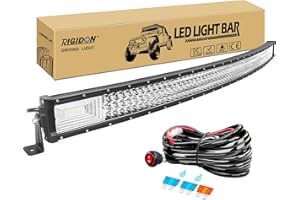 RIGIDON 52 Pouces 130 cm 675W Slim incurvée barre de led 4x4 avec 12v faisceau de câblage kit, Led light bar, Barre lumineuse led pour offroad Véhicules Voiture camions ATV, 6000K feu antibrouillard