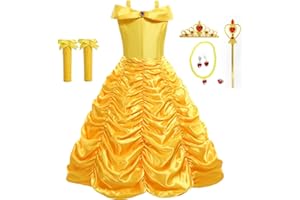 Disnnie Vestido de niña bella Aurora - vestido de fiesta de princesa dormida vestido de lujo collar de pendientes de cuello de corona brazalete de niña de 2-9 años mangas