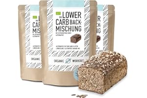 ‎ORGANIC WORKOUT LOWER-CARB-BROTBACKMISCHUNG 3x350g – Bio, vegan, glutenfrei, Eiweiss-Brot-Alternative, Lebensmittel ohne Getreide, lactosefrei, keto, Organic Workout