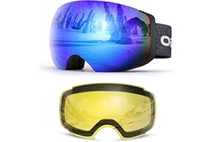 Odoland Unisex Ski Goggles for Men, Women and Boys - Frameless Snowboard Goggles With Magnetic Interchangeable Lens, UV Protection, Anti-fog, Helmet Compatible for Skiing