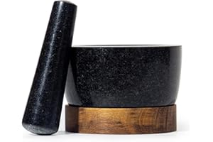 Theo&Cleo Grand mortier avec pilon en granit – Mortar naturel et pilon – Pour moudre les épices, l'ail, les grains de café et autres épices – Noir (12 cm)