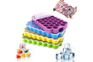 AOUVT 4 Pcs Bac à Glaçon Silicone avec Couvercle Moule à Glaçons 148 Blocs，Bac à Glaçons en Silicone Empilable，Convient pour les Aliments pour Bébés，La Bière，Les Glaçons aux Fruits，La Gelée