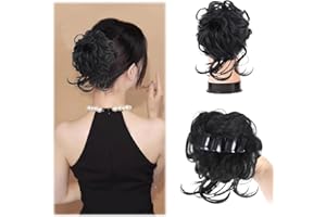 LARFRAECY Long beard ball head wig bun grab clip Fluffy natural scrunchie bridal cocktail hairpin,Messy Hair Bun Extensions Curly Wavy Hair Scrunchies,Ponytail Hair Extensions (Natural Black)