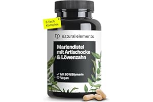 ‎NATURAL ELEMENTS natural elements Mariendistel Artischocke Löwenzahn Komplex - 120 Kapseln - Hochdosiert mit 80% Silymarin - Ohne Magnesiumstearat, vegan und produziert in Deutschland