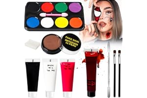 ELF-GRETTER Trucchi Halloween Bambini Adulti, Trucco Halloween Make up con Sangue Finto e Tavolozza Face Paint, Kit Trucco e Effetti Speciali per Halloween Vampiro Zombie Viso Ferite Festival Teatrale