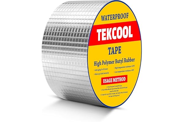 TEKCOOL Super Strong Adhesive Waterproof Permanent Repair Aluminum Butyl Tape Rubber Foil Suitable for Roof Leak, surface Crack, Window Sill Gap, Boat Sealing, Home Renovation (5CM*5M (Pack Of 1)).