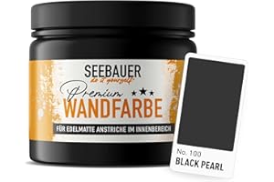 SEEBAUER diy Wandfarbe Schwarz 300ML für Innen (No. 100 Black Pearl) Edelmatte tiefschwarze Innenfarbe - Schwarztöne sehr hohe Deckkraft - Matt, Abwaschbar und Tropffrei