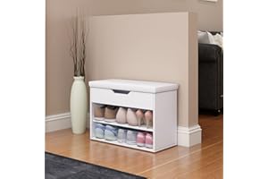 SENVOZIII Shoe Storage Bench Home Hallway Furniture with 2 Shelves and Seat Cushion Shoe Cabinet Footwear Shoe Rack Stand White
