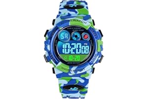 Dayllon Reloj Digital Niño Montre Pour Enfants Digital Impermeable Outdoor Sport Étanche Garçons Montres Alarme 12/24h 7 Éclairage Coloré Chronomètre Montre pour 3-15 Años