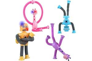 Coolden 4 Stück Pop Tubes Teleskop Saugnapf Giraffen Roboter Spielzeug Leuchtendes Mini Pop Röhren Fidget Toys Sensorik Spielzeug Sensorisches Pop Tubes Saugnapf Spielzeug für Kinder Erwachsene #1