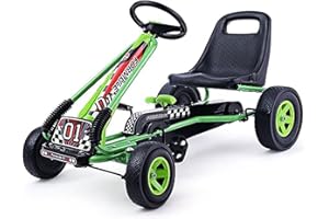 GOPLUS Gokart ab 3 Jahre, Go Kart mit verstellbarem Sitz, Vor- und Rückwärtsgang, Tretauto mit Gummi Räder, Flexible Kupplung und Handbremse, Kinderfahrzeug für Kinder 3-8 Jahren (Grün)