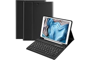 HOTLIFE Clavier Coque pour iPad 10.2 9ème/8ème/7ème Génération 2021/2020/2019 i Pad Air 3 2019 i Pad Pro 10.5, AZERTY Français Amovible Clavier Bluetooth sans Fil Etui(Noir)