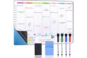 POPRUN Weekly Planner Whiteboard Family Calendar for Wall, 60×40cm Self Adhesive Dry Erase Meal Planner Board Stick on Any Smooth Surface, Reusable Schedule Planner with Time Slots, Monday to Sunday