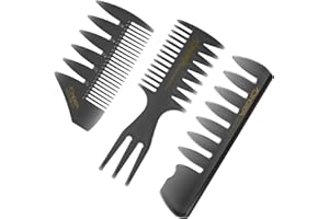 Phoetya 3-Teiliges Professionelles Styling-Kamm-Set, Retro Breitzahn-Kamm, Detangler Haarbürste für Männer, Friseur Zubehör für Dusche, Langes Lockiges Dickes Haar