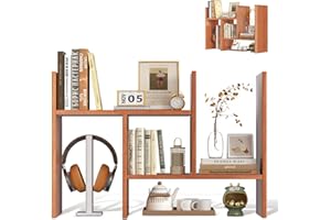 MIHOHO Organizador de Escritorio, estantería de Madera Ajustable, Estante de Almacenamiento para Oficina, Estante de exhibición de Madera para el hogar, Estudio y Oficina. (Nuez)