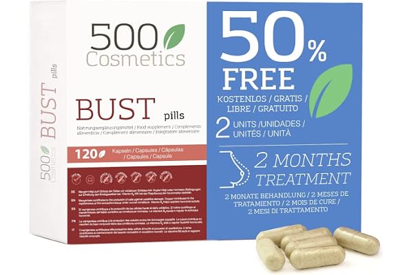 500cosmetics Breast - complément Naturel pour augmenter et raffermir la poitrine féminine - ingrédients 100% naturelles - fabriqué dans l'UE - 60 tablettes (2)