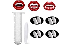 HOUSN 4 Pair Vampire Teeth,Vampire Fangs Kit with 1 Tube Teeth Adhesive for Kids Adults,Vampire Teeth Halloween Multifunctional for Costume Party, Theater & Horror Themed Party,Cosplay Party Props - 13MM