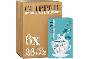 CLIPPER NATURAL, FAIR & DELICIOUS Clipper Organic White Tea Bags | 156 Bags of White Tea from China (6 x Boxes of 26) | Bulk Buy for Home & Catering | Herbal Tea Bags | Natural, Unbleached | Plant-Based & Biodegradable
