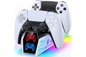 RYSKER RGB PS5 Controller Ladestation, PS5 Ladestation für Original & Edge Controller mit LED Licht, 2 St. Schneller Controller Ladegerät Ständer für PS5, PS5 Zubehör