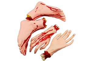 Xonor Halloween Separated Hands Feet Set Scary Bloody Broken Body Parts Halloween Props Decorations 4 Pieces (Feet and Hands) (Skin Colour)