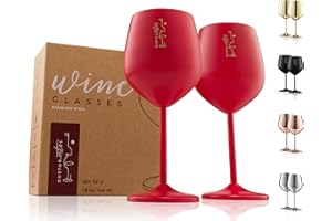 GUSTO NOSTRO Copas de vino de acero inoxidable con tallo – Copas irrompibles de 18 onzas para fiestas al aire libre en la piscina, aniversarios - Elegante vajilla roja para champán y cócteles (juego de 2)