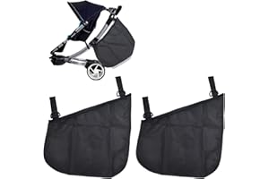 PEIDOG 2 PCS Universal Side Sling Stroller Organiser Baby Pram Buggy Storage Bag Pushchair Organiser Bag with Non-Slip and Adjustable Straps, Stroller Net Bag (Black)