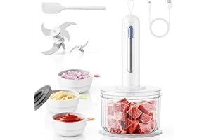 TPGSING Hachoir Multifonction Sans Fil, Batterie 4000mAh USB-C, Set avec 1 Bol Verre 1.5L + 3 Petits Bols 100ml et 5 Lames Inox - Pour Viande, Légumes, Purées Bébé