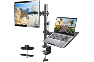 HUANUO Monitor Arm with Laptop Tray for 13 to 32 Inch Screen & 17 Inch Notebook, Monitor and Laptop Stand, Monitor Arm Desk Mount Fits VESA 75 / 100