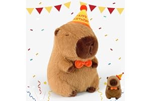FDRJKN Capybara Plush, Birthday Hat Capybara Plush Toy, 25cm/9.8in Capybara Gifts, Capybara Toy, Capybara Teddy, Cute Stuffed Animal For Boys And Girls At Birthday Halloween Decoration