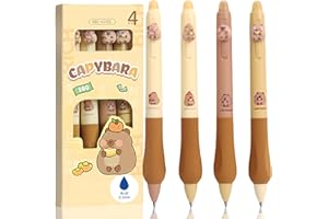 KCATSY Lot de 4 Stylos Effacables Kawaii Capybara - Bille pour Effacer l'Encre - Animaux Retractable et Ergonomique - Bleu Pointe 0,5 mm