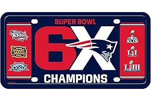 Rico Industries, Inc. New England Patriots 6 x Champions Metallanhänger Neuheit Aluminium Nummernschild Super Bowl Fußball