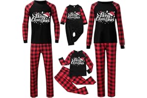 SUNGGOKO Weihnachten Schlafanzug Familien Pyjama Set: Weihnachtspyjama Familie Set, Schlafanzüge Partner Kinder Lang Outfit Rundhals Nachthemd Hausanzug Weihnachts Matching Pyjamas für Vater, Mutter, Kinder